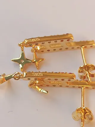 Pendientes Plata baño Oro Barras Circonitas