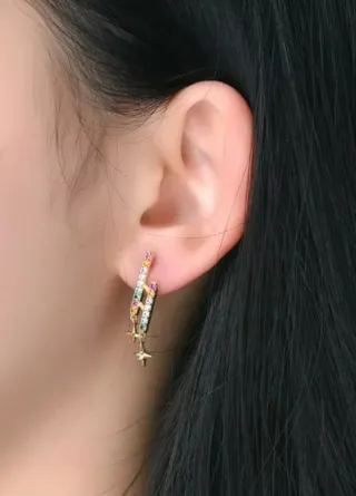 Pendientes Plata baño Oro Barras Circonitas