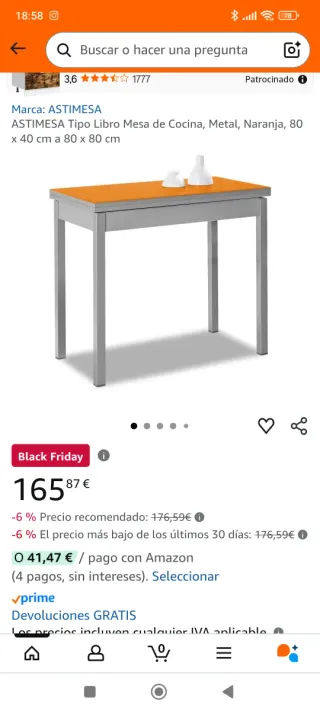 Mesa de cocina abatible naranja y gris