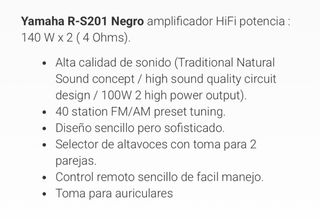 Amplificador Yamaha R-S201 Negro