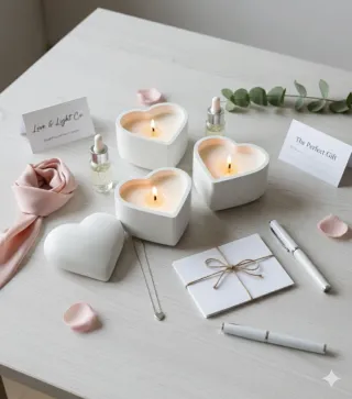 Contenitore o candela a forma di cuore in ceramica bianca