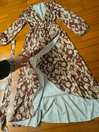 Vestito lungo fantasia marrone e beige