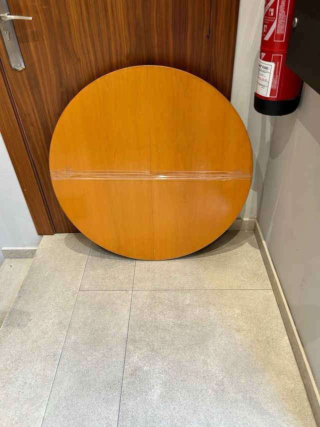 Mesa redonda madera y cristal 90cm