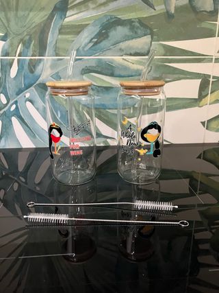 Set 2 Bicchieri Vetro con Cannuccia Bamboo