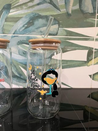 Set 2 Bicchieri Vetro con Cannuccia Bamboo