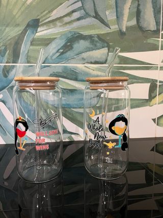 Set 2 Bicchieri Vetro con Cannuccia Bamboo