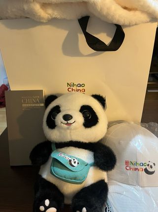 Peluche Panda, agenda, gorra blanca y bufanda.