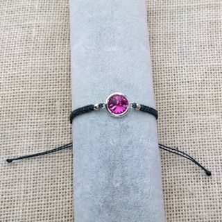 Pulsera Plata y Macramé Cristal SW fucsia