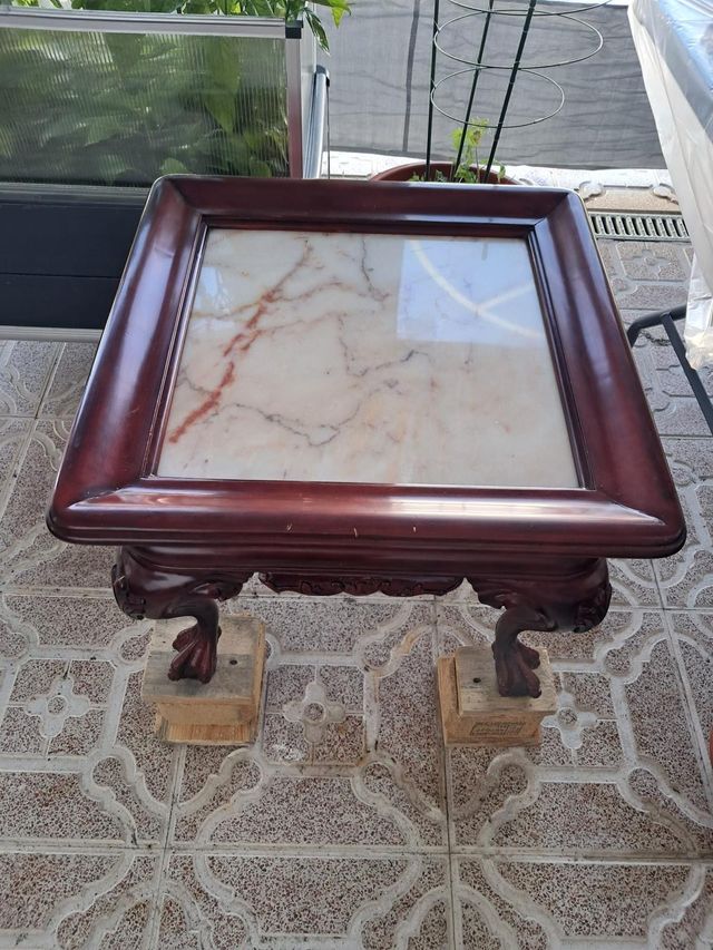 Conjunto mesas salón mármol y madera