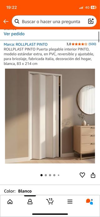 Puerta Plegable Interior Blanca PVC