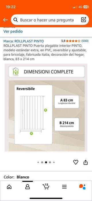 Puerta Plegable Interior Blanca PVC