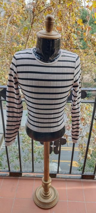 Camiseta térmica Stradivarius rayas marfil-azul