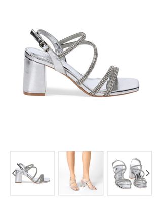 Sandalo donna tacco largo strass argento