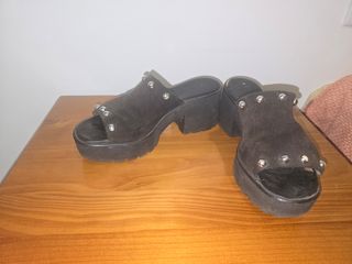 Sandalias Mule De Krack Plataforma Negra Piel
