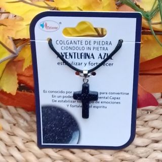 CRUZ DE MINERAL NATURAL DE AVENTURINA AZUL COLLAR