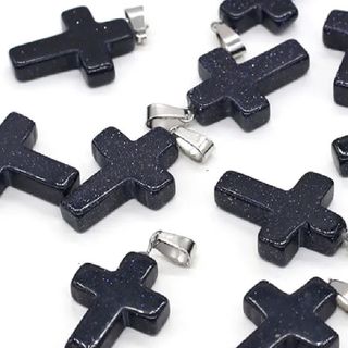 CRUZ DE MINERAL NATURAL DE AVENTURINA AZUL COLLAR