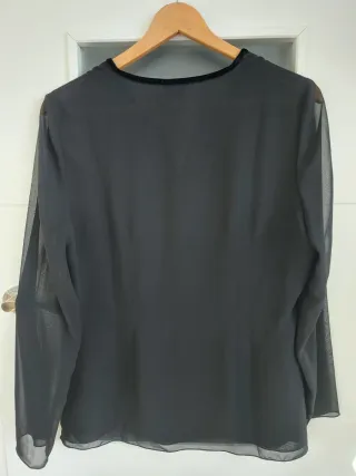 Talla L - Blusa gasa y terciopelo negro Síntesis