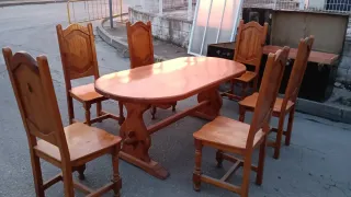 Conjunto mesa de madera + 6 sillas