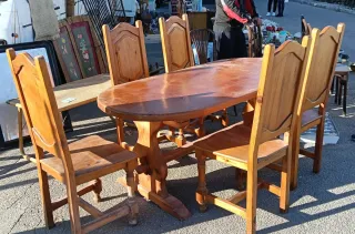 Conjunto mesa de madera + 6 sillas