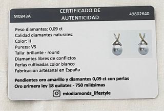 URGE VENDER  Pendientes MIO Oro Diamantes Perla