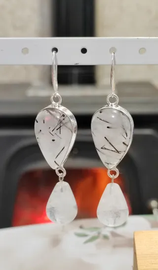Pendientes Cuarzo Rutilo y Roca 925