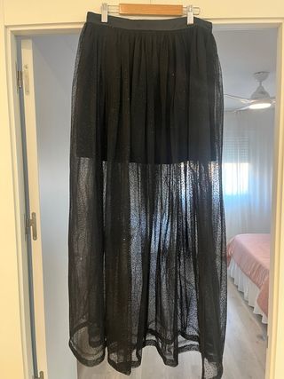 Falda larga tul brillante negra