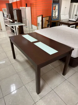 Mesa extensible madera y cristal