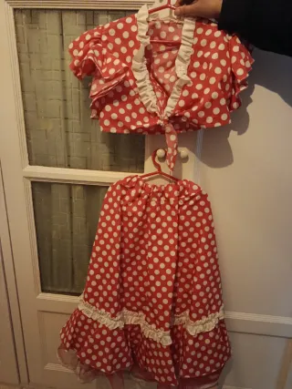 Traje Flamenca Rosa Lunares Blanco Hecho Mano