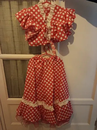 Traje Flamenca Rosa Lunares Blanco Hecho Mano
