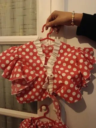 Traje Flamenca Rosa Lunares Blanco Hecho Mano