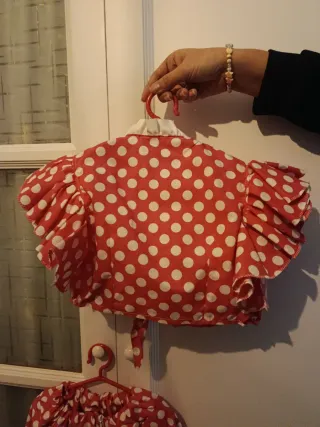 Traje Flamenca Rosa Lunares Blanco Hecho Mano