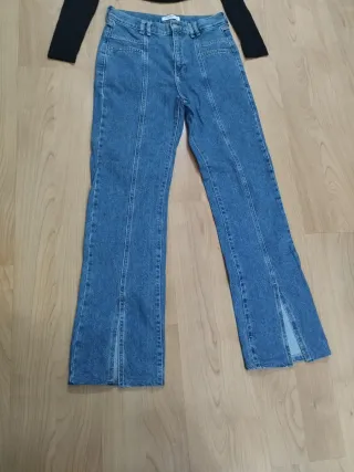 Conjunto Top Negro y Pantalón Vaquero