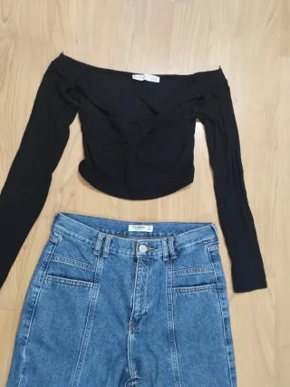 Conjunto Top Negro y Pantalón Vaquero