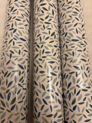 3 Rollos Papel Pintado Hojas Azul Verde