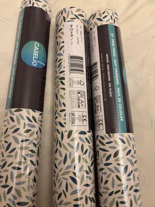 3 Rollos Papel Pintado Hojas Azul Verde