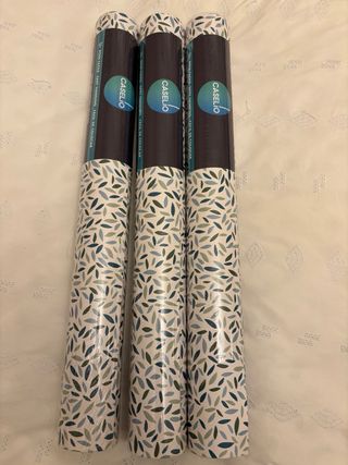 3 Rollos Papel Pintado Hojas Azul Verde