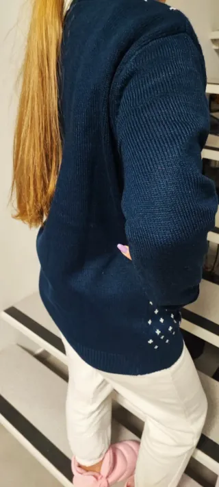 Maglione natalizio blu con Babbo Natale