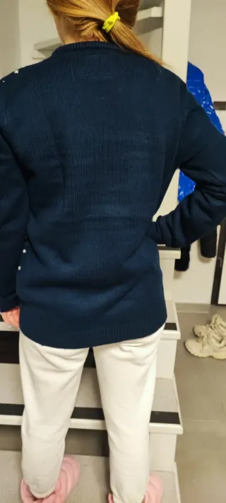 Maglione natalizio blu con Babbo Natale