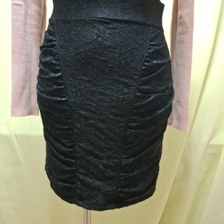 Falda Lápiz Negra Encaje Fruncida Mango Talla M