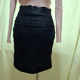 Falda Lápiz Negra Encaje Fruncida Mango Talla M