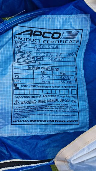 Parapente APCO KARISMA libre/motor