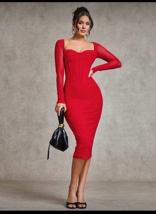 Vestido rojo manga larga