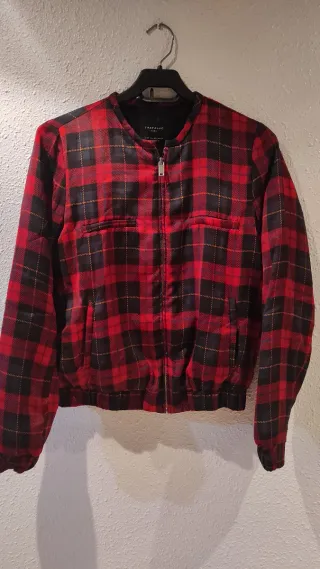 Chaqueta Bomber Cuadros Rojo y Negro