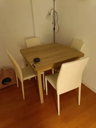 Comedor extensible madera 90cm x 90 cm sillas