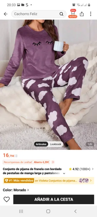 Conjunto pijama franela morado