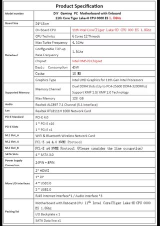 Placa Base Erying+Procesador Intel Core i7-11600H