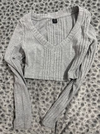 SHEIN Top Manga Larga Gris Talla S