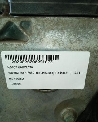 Motor volkswagen 91073 aef polo berlina 1.9 diesel