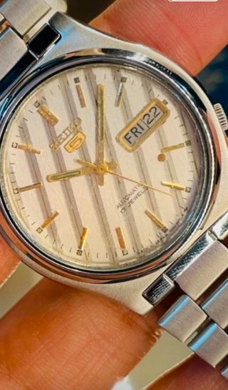 Seiko 5 Automatico Vintage Righe Oro Bianco