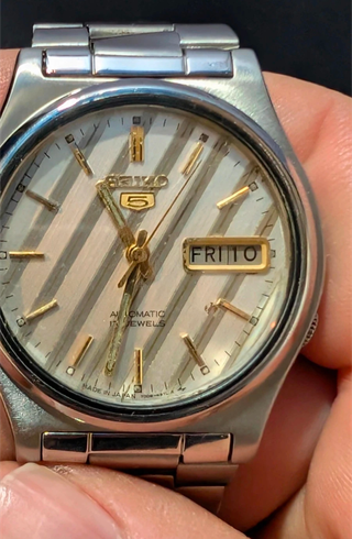 Seiko 5 Automatico Vintage Righe Oro Bianco
